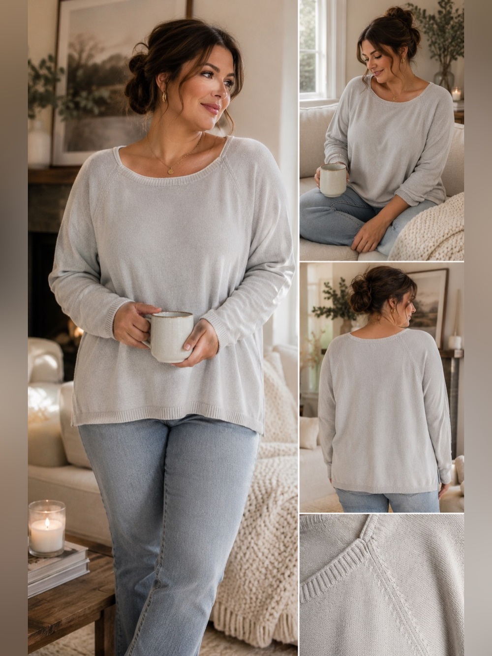 Avenue 100% Cotton Light Gray Knit Sweater 2X 18/20 Minimalist Top